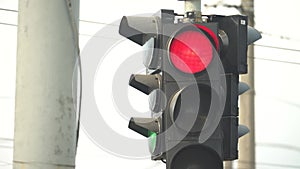 Traffic light on the road regulates traffic