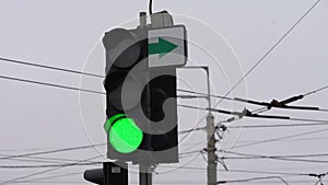 Traffic light on the road regulates traffic