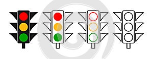 Traffic light. Road stoplight. Line icons. Red, yellow, green signals for safety on road. Stop and go. Traffic lamps on street for