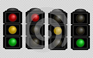 Traffic light. Set of traffic lights with red, yellow and green color on a transparent background. Isolated vector