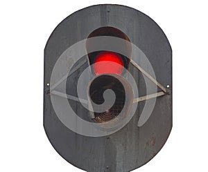 Traffic light shows red signal on railway