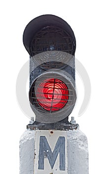 Traffic light shows red signal on white