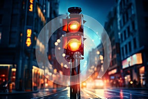 Traffic light signal in the city at night. 3d rendering