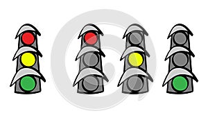 Traffic light with signal lights: red, yellow, green. Vector. Cartoon illustration isolated on white background