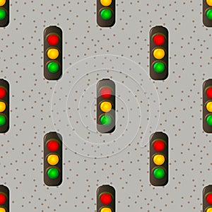 Traffic light signal with red, yellow and green color seamless pattern