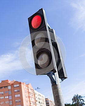 Traffic light signal for vehicles, red warning lamp sign to stop the car on the road