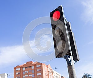 Traffic light signal for vehicles, red warning lamp sign to stop the car on the road