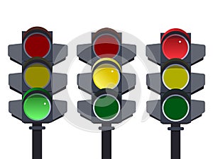 Traffic light, traffic light sequence. Red, yellow, green lights Go, wait, stop. on white background vector illustration