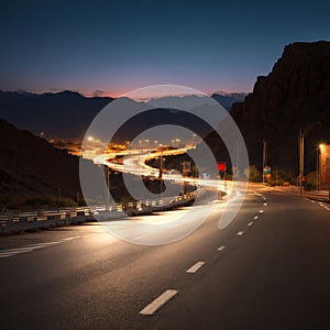 Traffic light trials night photography, zig zag road Al Hada, Taif, Saudi Arabia... photo