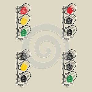 Traffic light vector illustration. Hand drawn doodle style