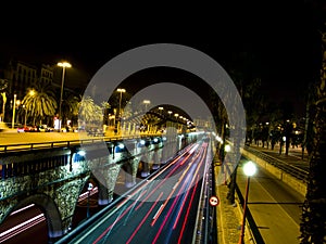 Traffic lights in Barcelona night