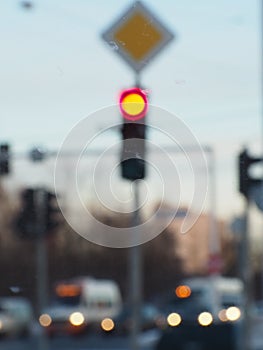 traffic lights blurry background, red light