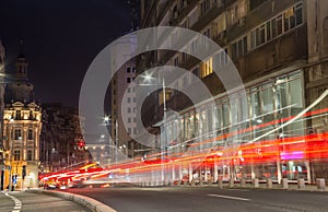 Traffic lights in Bucharest night scene