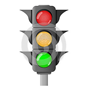 Traffic lights. A device that changes color to red, yellow and green, to regulate the movement of vehicles on the road.