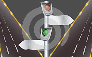 Traffic lights with direction indicators and highw