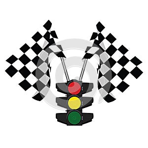 Traffic lights and finish, start flag