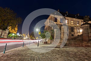 traffic lights in front of the castle in fulda germany in the evening