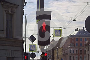 Traffic lights glowing red.