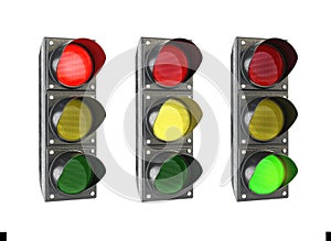 Traffic lights glowing in turn ,