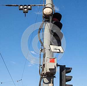 Traffic lights on the post