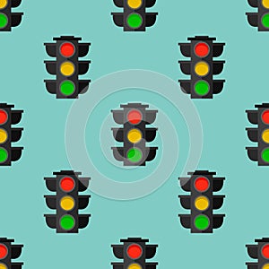 Traffic lights safety stop seamless pattern stoplight lamp control transportation warning semaphore vector illustration