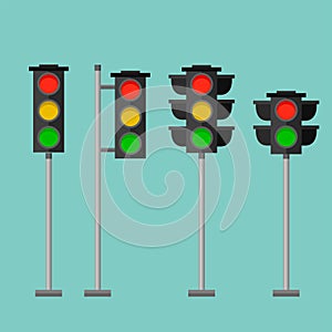 Traffic lights safety stop sign stoplight isolated lamp control transportation warning semaphore vector illustration