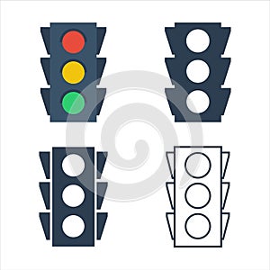 traffic lights sign set with three colors, flat icons