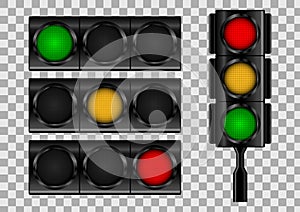 Traffic lights on transparent vector background.