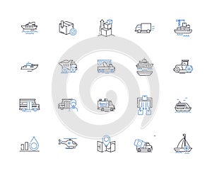 Traffic line icons collection. Congestion, Jam, Commute, Gridlock, Pedestrians, Lanes, Intersection vector and linear