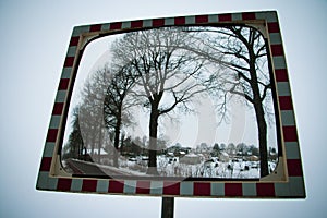 Traffic mirror sign in the Netherlands