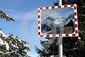 Traffic mirror in snowwhite environment