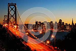 San Francisco Bay Bridge at dusk