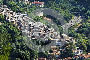 Traffic Next to Favela (Shanty Town) in Rio de Janeiro, Brazil