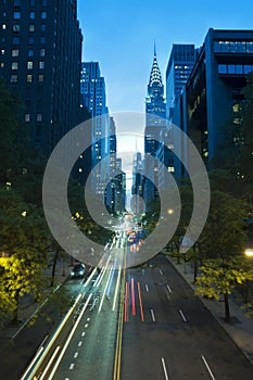 Traffic at night on 42nd Street, New York City