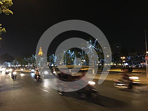 Traffic at night in Phnom Penh