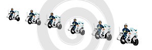 Traffic policeman officer crew in line on motorcycle on duty vector illustration isolated. Police man guard