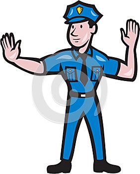 Traffic Policeman Stop Hand Signal Cartoon