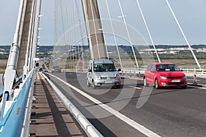 Traffic at Pont de Normandie, French bridge over river Seine