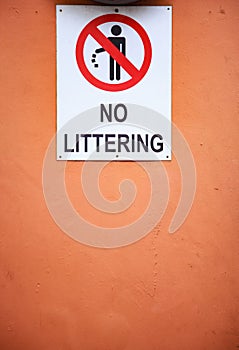 Traffic Prohibitory Sign: No Littering, is shown as a man and red diagonal bar inside a white circle with a red ring. This sign is