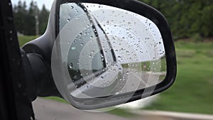 Traffic in Rain, Driving Car, Storm on the Road, Highway, Rainy Drops View