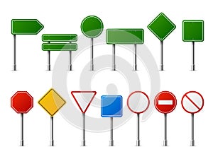 Traffic road realistic signs. Signage signal warning sign stop danger caution speed highway empty parking street board