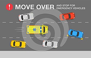 Traffic or road rules. Move over and stop for emergency vehicles. Police, fire truck or ambulance.