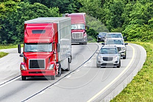 Traffic Rounds a Bend on Interstate Highway