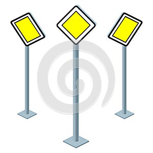 Traffic rules sign main road isolated on white set isometric illustration