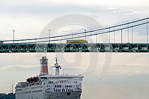 Traffic: ship, car and bridge