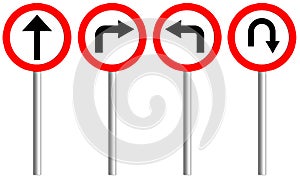 Traffic sign of 4 set with pole.