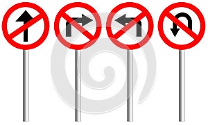 Traffic sign of 4 set with pole.