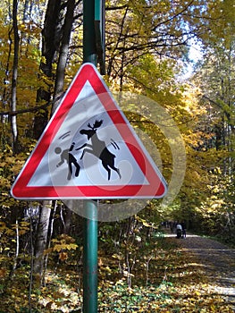 Traffic sign beware of crossing wild elk