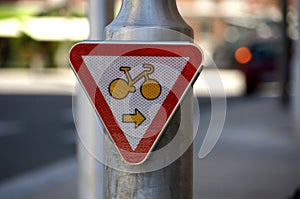 Traffic sign for bicycle on bicycle lane