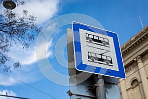 Traffic sign for bus and tram transport services
